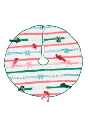 Striped Holiday Tree Skirt with Bows in Red, Green, Blue